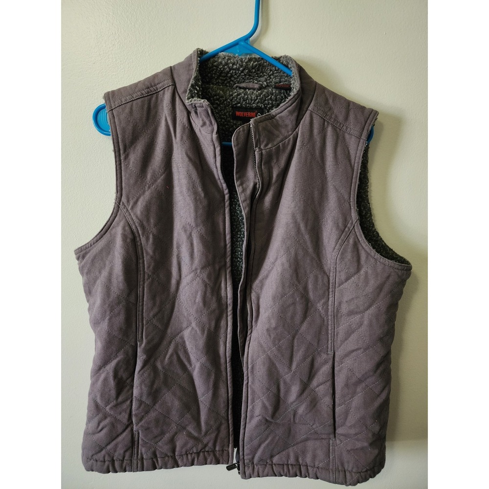 Wolverine Men's Gray Quilted Sherpa-Lined Canvas Work Vest Size Medium